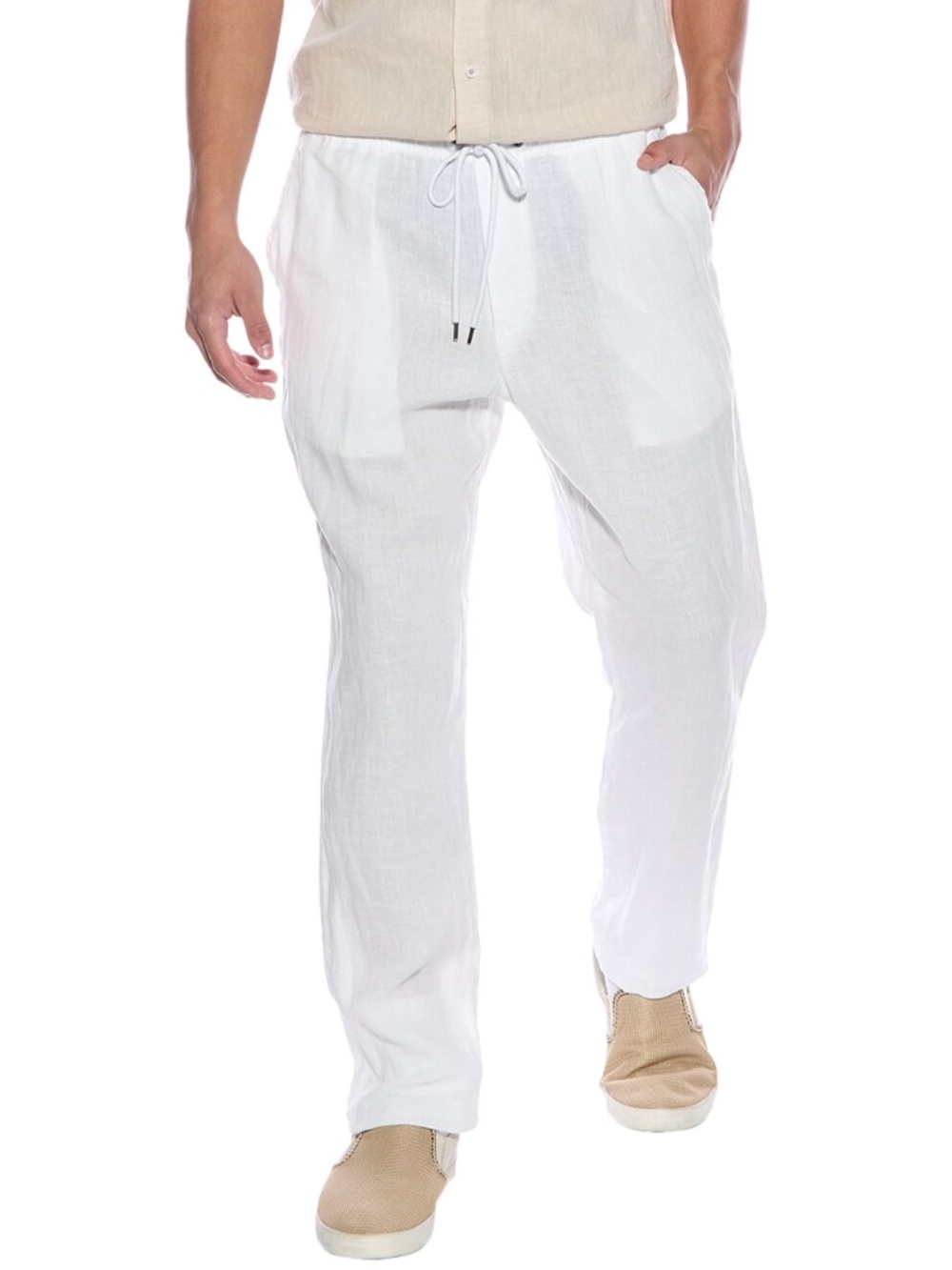 James Perse Men’s Linen Drawstring Pants Size 5 White Coastal Lightweight NWT